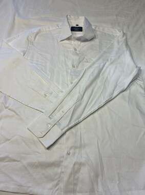 Studio Suits White Herringbone Tailored Fit Cotton Dress Shirt Size L